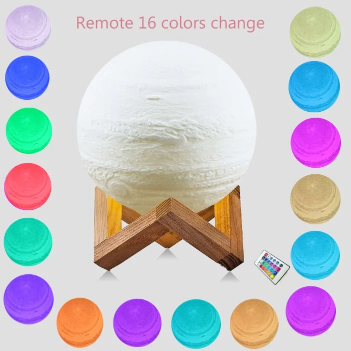Remote 16 Colors Ночной светильник Jupiter с 3D принтом USB светодиодный креативный светильник перезаряжаемый Сенсорный пульт Многоцветный Рождественский подарок теплый домашний декор - Испускаемый цвет: Remote 16 Colors