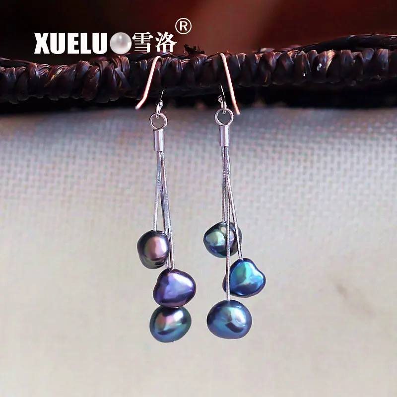 XUELUO 2019 Fashion 925 Sterling Silver Natural Real Cultured Fresh water Black Baroque Pearl Earrings | Украшения и аксессуары