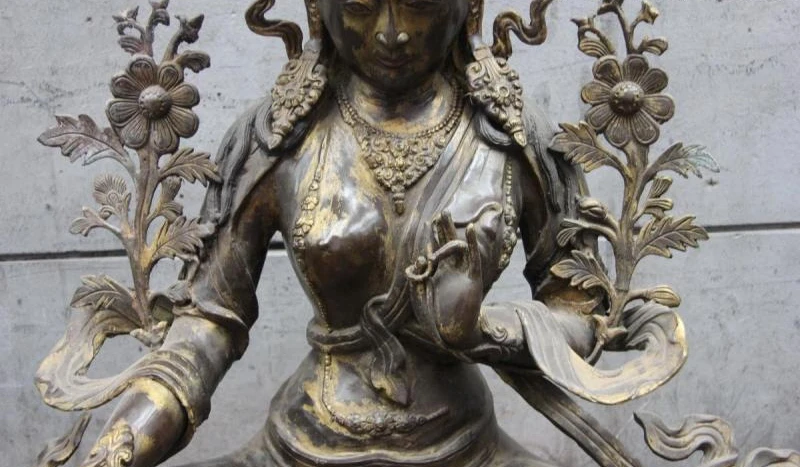 Tibet Old Bronze Copper Green TaRa Goddess Bodhisattva Kwan-Yin Guan Yin Buddha | Дом и сад