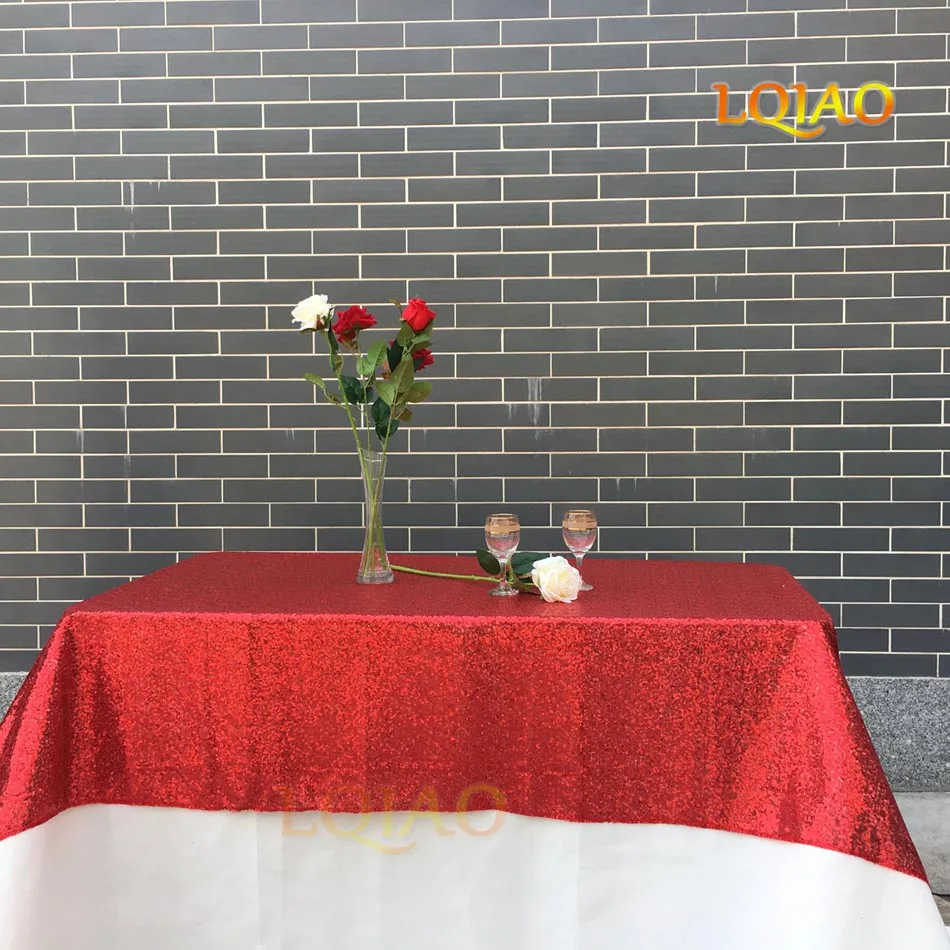 120x200 см прямоугольник ручной работы скатерти с пайетками ткани Обложка со стразами свадебная скатерть стол вечерние Новогоднее украшение-бирюзовый - Цвет: Red