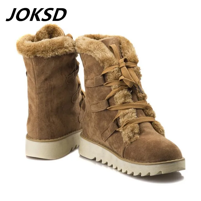 JOKSD/популярные женские ботинки; теплые зимние ботинки; женские ботильоны на меху со шнуровкой; botas mujer; женская зимняя обувь; XS92