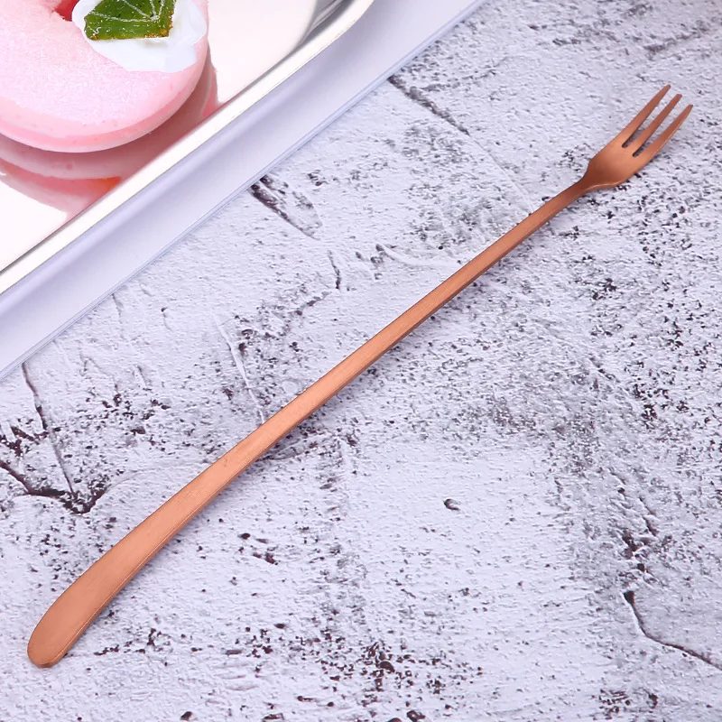 rose gold fork Vacclo ложки для кофе, ложка с длинной ручкой, 304 нержавеющая сталь, для детей, ложка для льда, Cuillere Cucharas Colher, кухонный инструмент, посуда - Цвет: rose gold fork