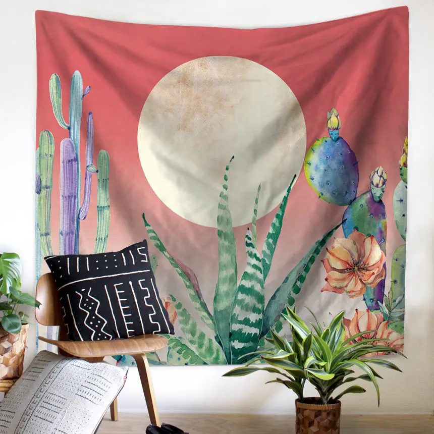 

Plant Cactus Window Tapestry Macrame Wall Hanging Beach Towel Sitting Blanket Mexican Home Decoration Boho College Dorm Decor