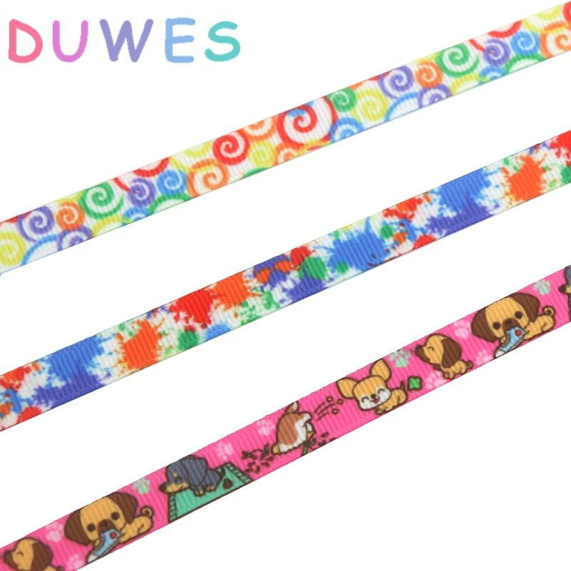 DUWES 3/8 ''Бесплатная доставка Рисунок собаки завитка печатная корсажная лента