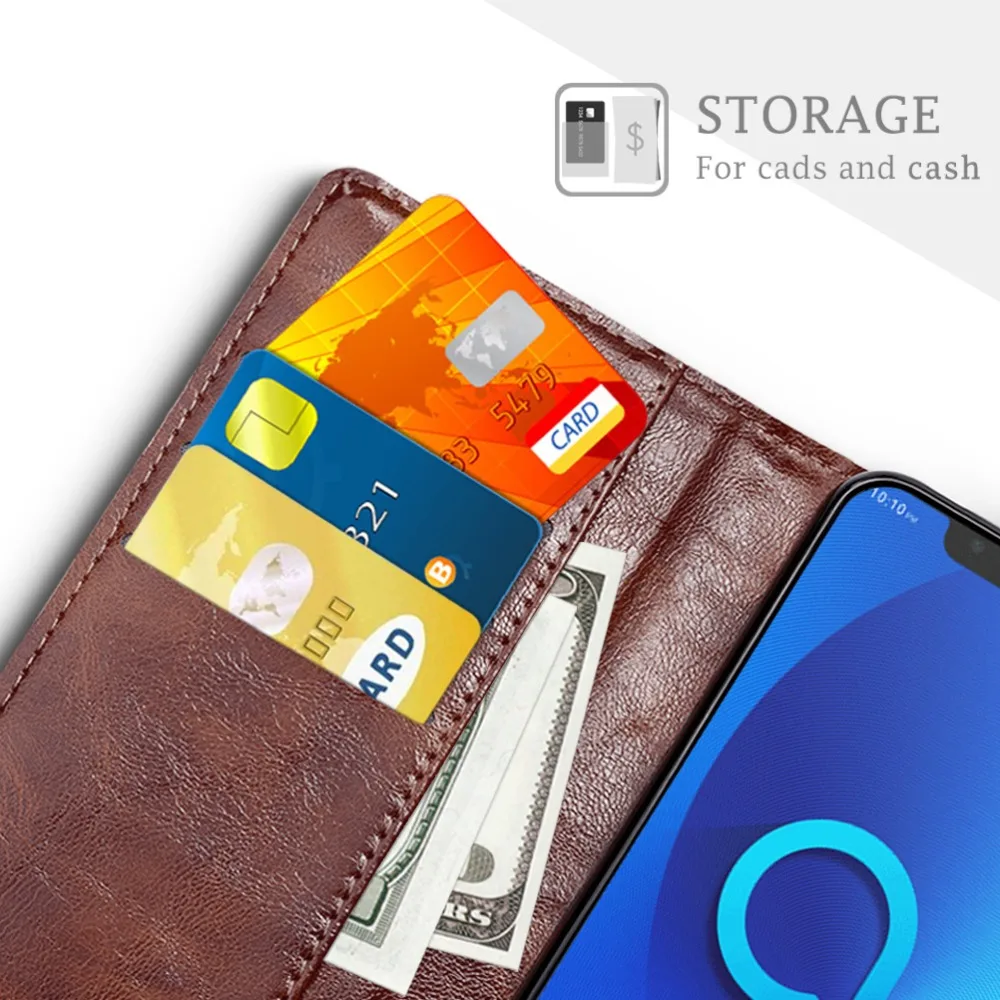 SLEO ретро кожаный чехол для Alcatel 5 В Бумажник Стенд флип Бизнес случае с держатель