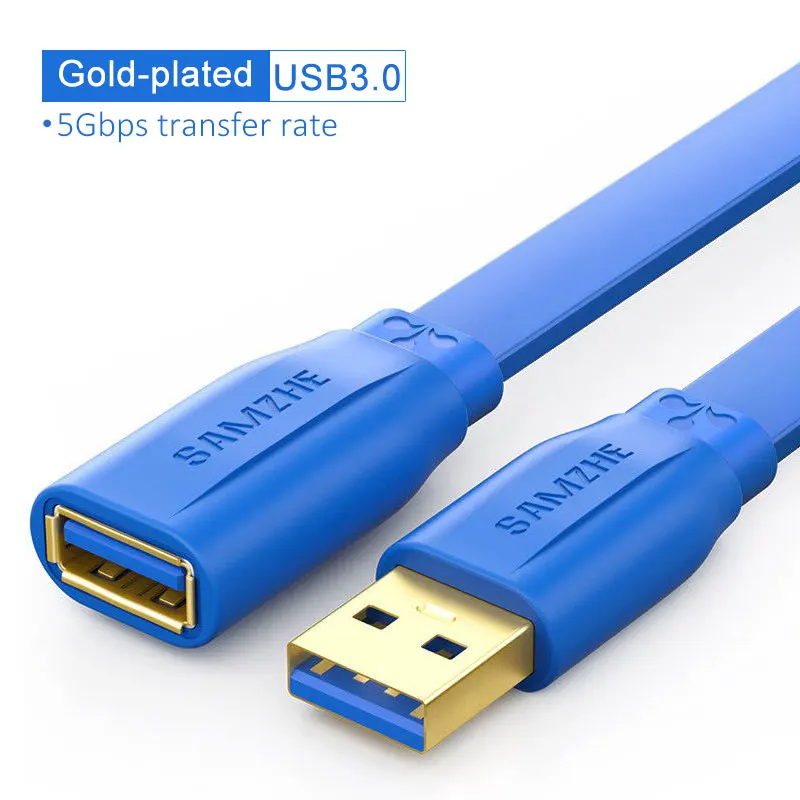 SAMZHE удлинитель USB 3,0/2,0 плоский Удлинительный Кабель AM/AF 0,5 m/1 m/1,5 m/2 m/3 m для PC tv PS4 компьютерный удлинитель для ноутбука - Цвет: Flat Blue