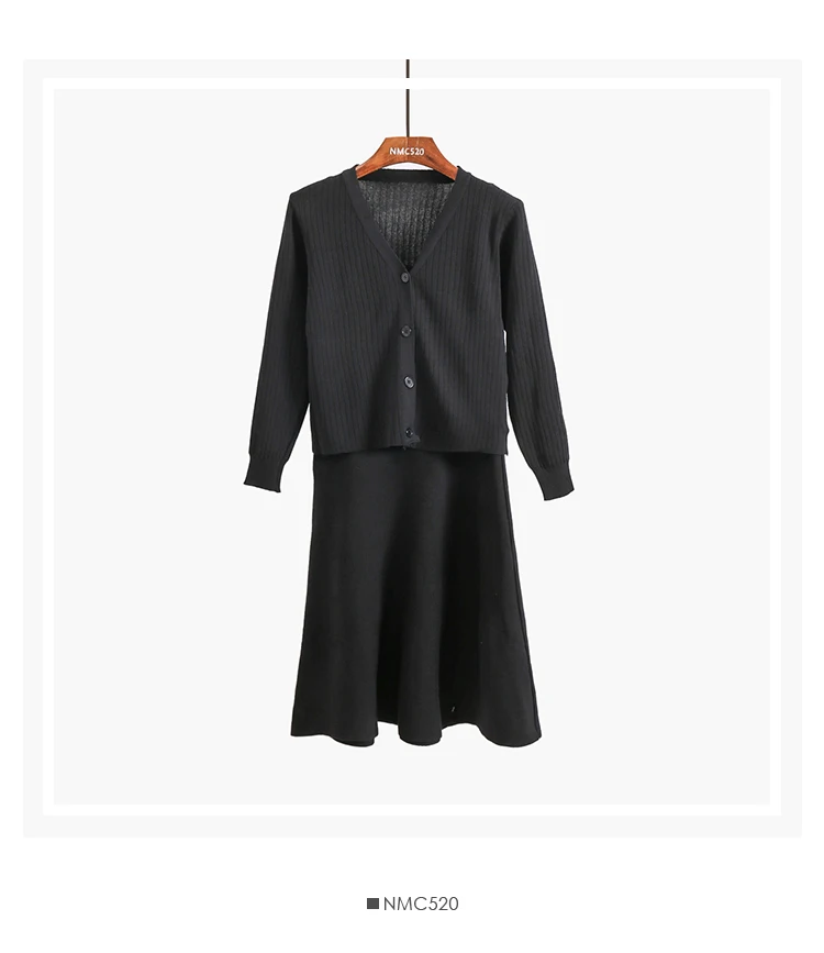ALPHALMODA, коллекция года, весеннее вязаное платье и кардиганы, костюмы из 2 предметов, куртка с длинными рукавами+ платье на бретельках с кружевным воротником, Изящные комплекты из 2 предметов
