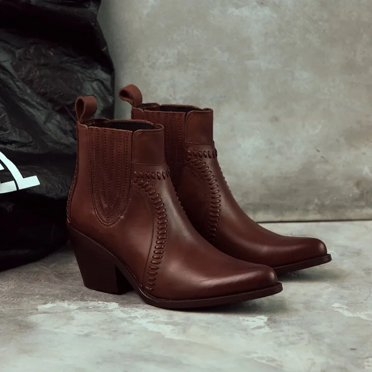Женские весенне осенние ботинки из натуральной кожи на высоком каблуке|Женские