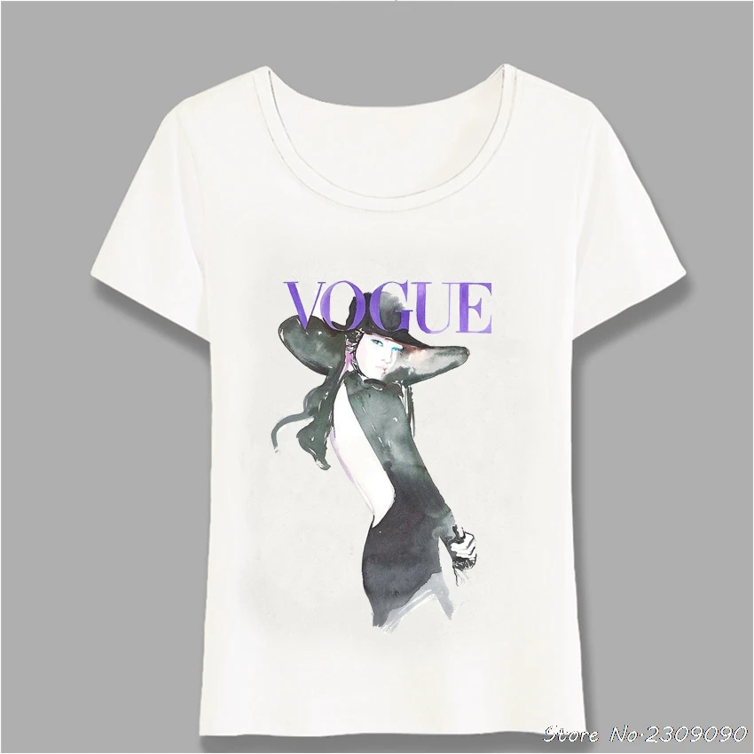 Новая летняя футболка комплект милой для женщин короткий рукав Kendall Jenner/Vogue арт
