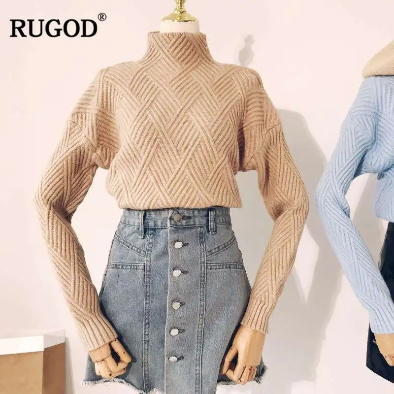 Хаки RUGOD, новинка, водолазка, свитер для женщин, длинный рукав, однотонный, вязаный, пуловеры для женщин, Осень-зима, свитер для женщин, pull femme hiver - Цвет: Хаки