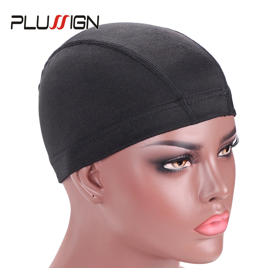 Plussign Wholesale 100Pcs Black Dome Caps To Make Wigs With Glossy Soft Fabric Cheap Glueless Wig Profession Wig Making Tool enlarge