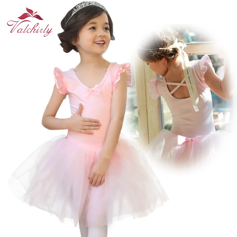 

Fly Sleeve Ballet Girls Dance Dress Kids Tutu Leotard Wear Kids Performance Costumes Ballerina Skill Tulle Skirt Big Bownot