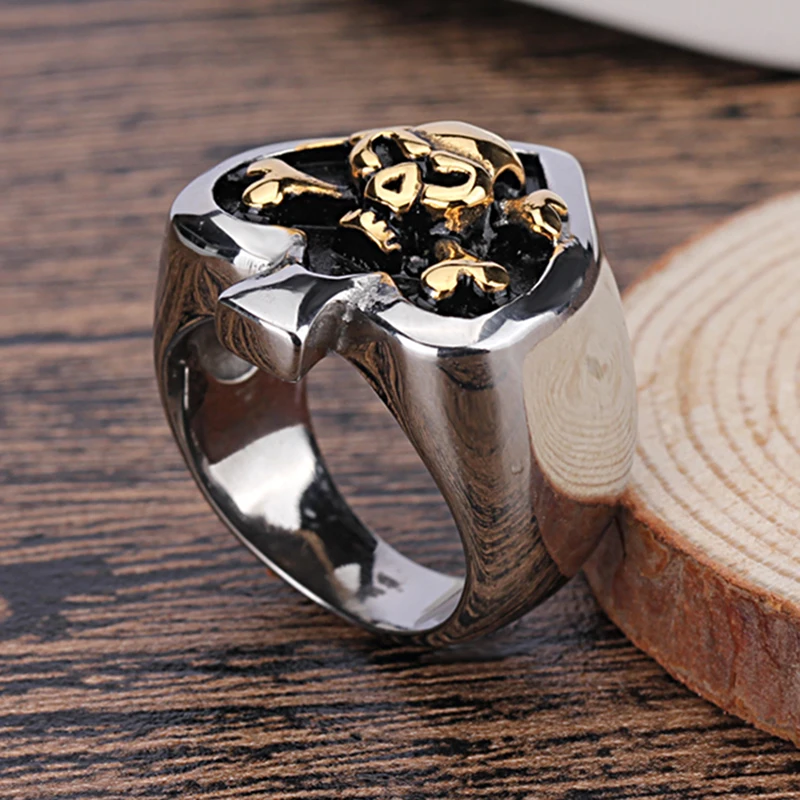 Мужское кольцо с черепами покерная форма из нержавеющей стали в стиле панк