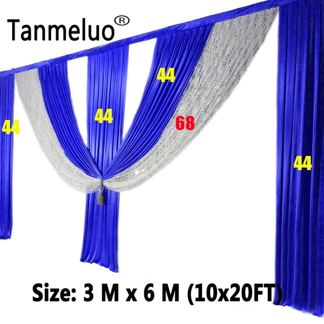 

3x6M length 44 coral and 68 silver wedding backdrop swags for drapery