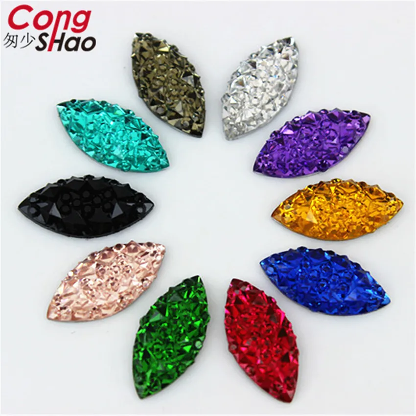 Стразы с плоским основанием из хрустальной смолы размером 7*15 мм 100 шт. блестящие