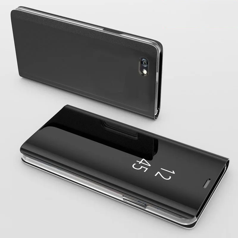 Роскошный зеркальный чехол для OPPO R11 F7 A83 A71 A37 F5 A73 Find X A5 A3S F9 A59 F1S кожаный откидной чехол с подставкой - Цвет: Black