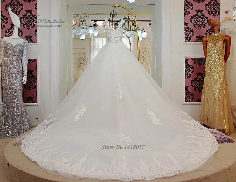 Vestidos de Noiva Com Настоящее фото роскошные свадебные платья кружевное бальное платье невесты Плюс Размер Свадебные платья корт бусины-паровозики