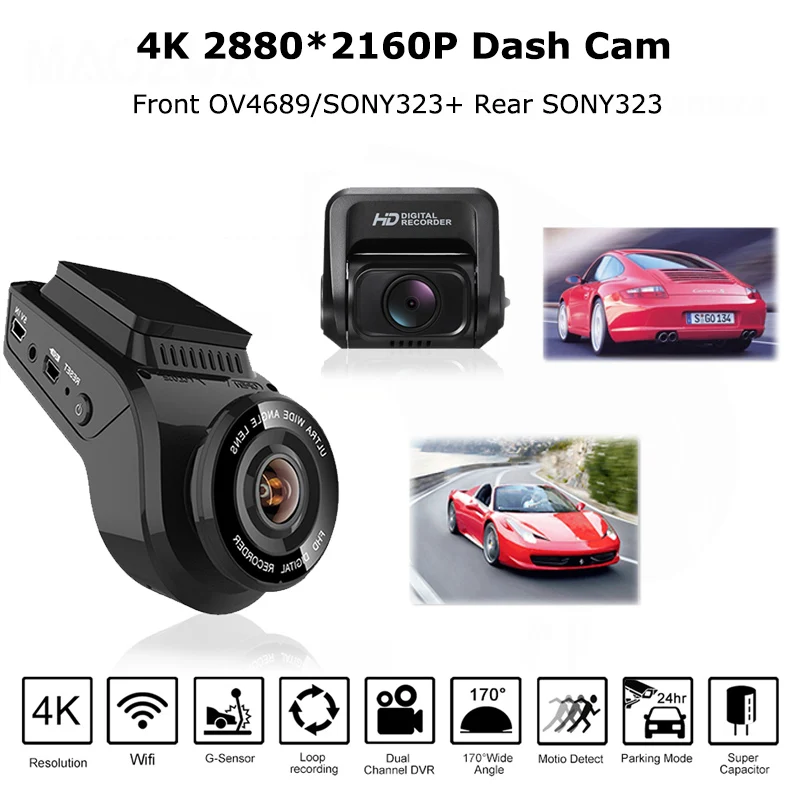 Автомобильный видеорегистратор+ 32G TF карта с 4K 2160P видеорегистратор с 1080P тыловой камерой Novatek 96663 dvr камера ночного видения с gps регистратором
