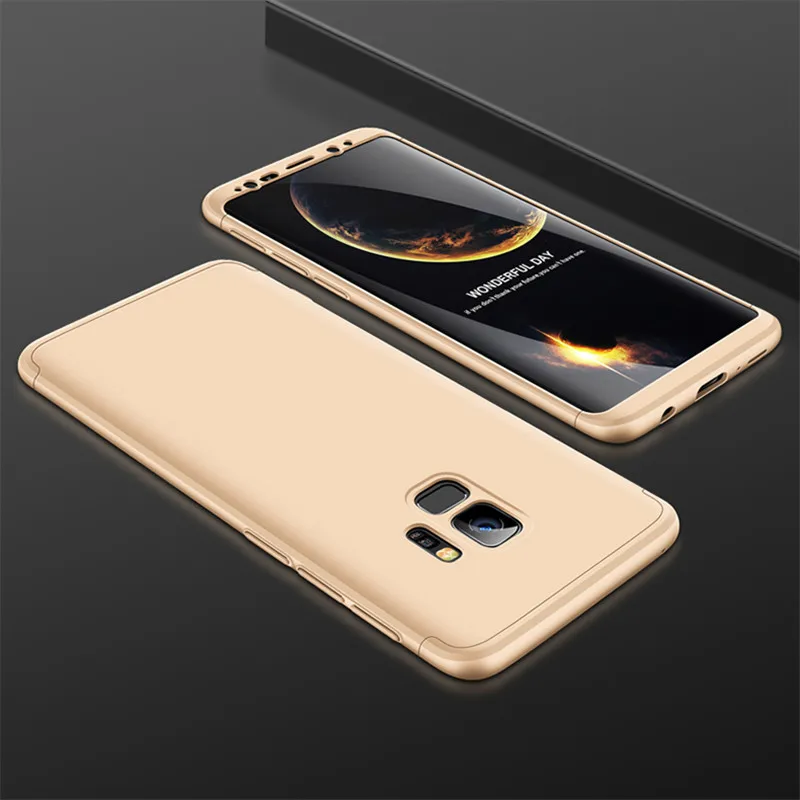 Модный ударопрочный матовый чехол на 360 градусов для samsung S9 S8 Plus, черный, красный чехол для телефона для samsung S6 S7 Edge, жесткий защитный чехол - Цвет: Gold