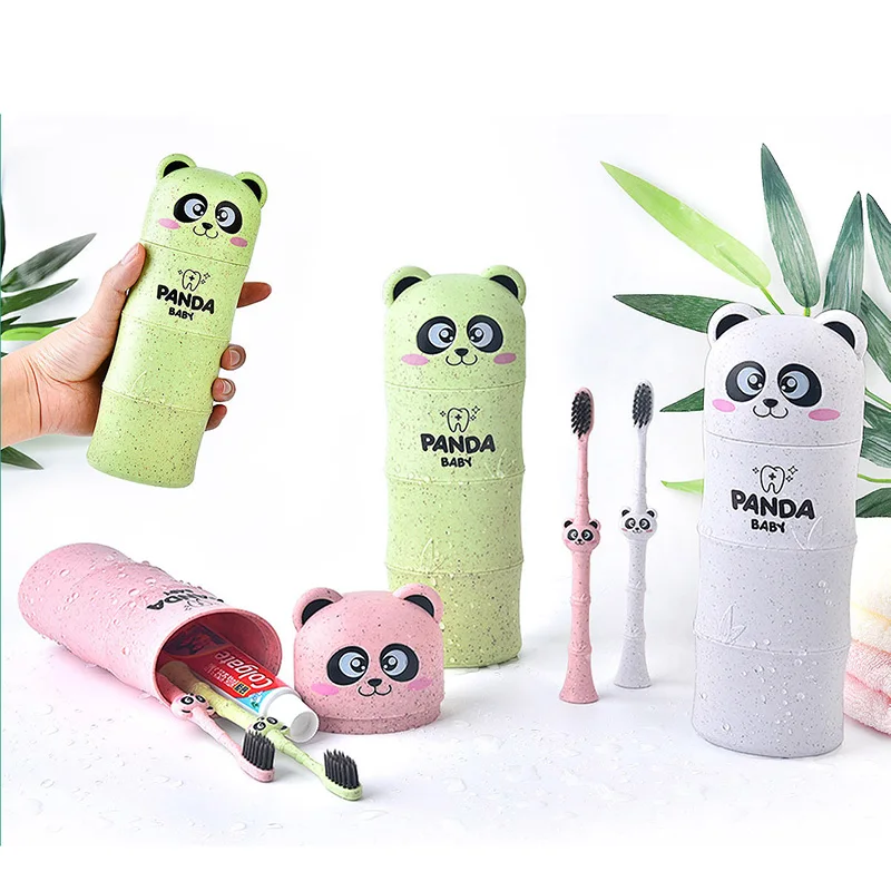 Натуральный 3 шт в одном наборе панда зубная щетка чашка дорожный костюм