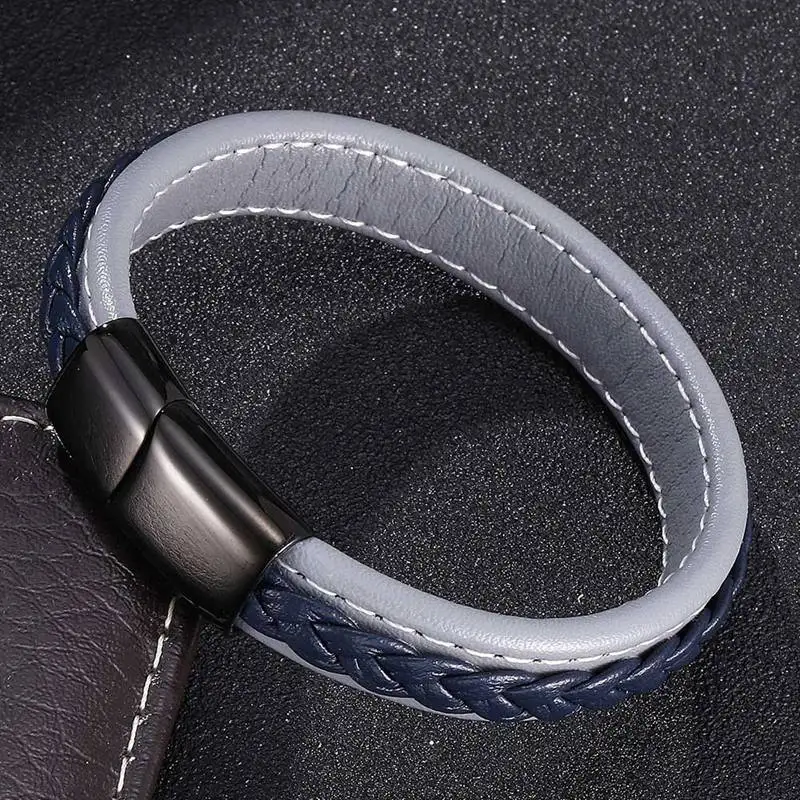 2019 Fashion Men Jewelry Braided Leather Rope Bracelet Magnetic Buckle Bracelets Punk Male Wrist Band Pulsera Hombre PD0011 | Украшения и