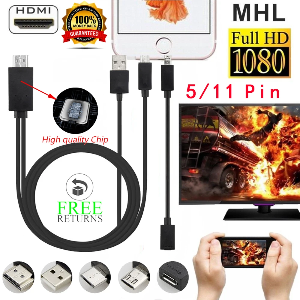 Горячая MHL микро USB к HDMI 1080P HD ТВ кабель адаптер для samsung Android 5Pin& 11Pin