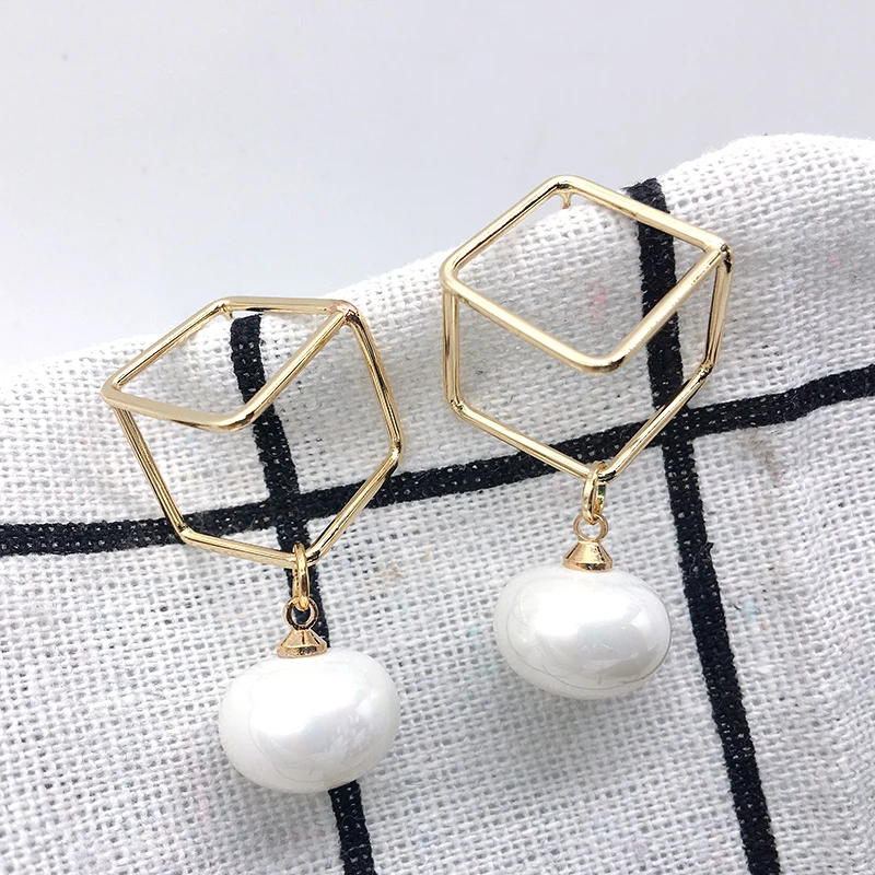 Корейские простые геометрические жемчужные серьги для женщин большие квадраты