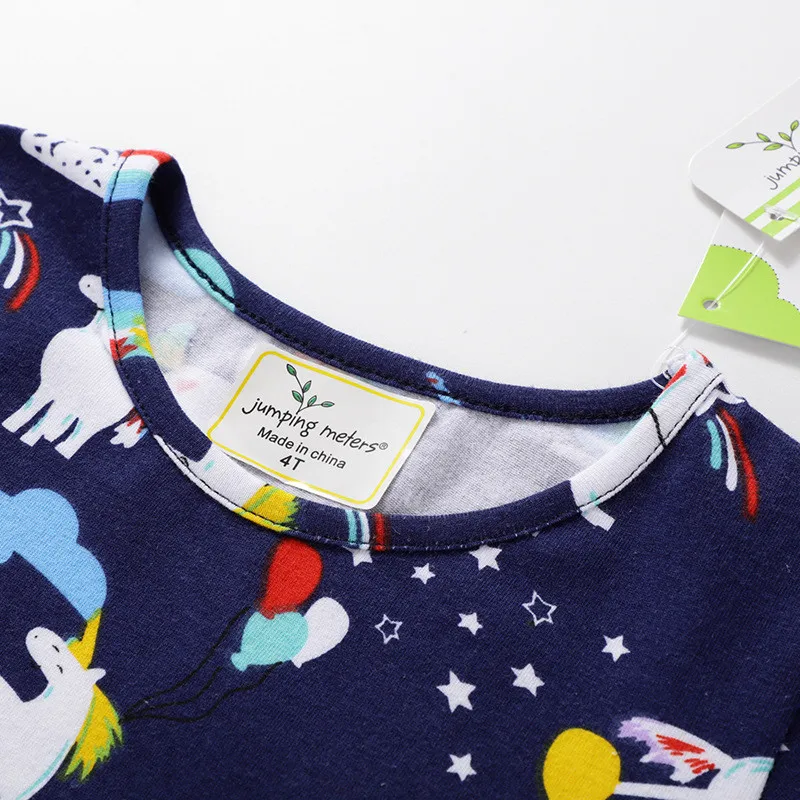 Летние Детские платья с коротким рукавом Jumping Meters хлопковые повседневные принтом