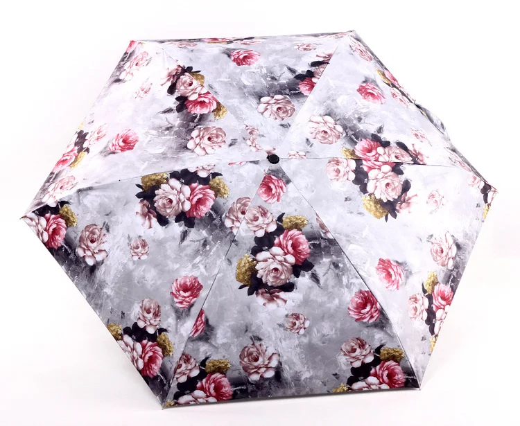 Grey flower Мини карманный зонтик для женщин, картина маслом, зонтик, Ветрозащитный складной зонтик для мужчин, компактный дождевик, женский зонтик, солнцезащитный козырек - Цвет: Grey flower