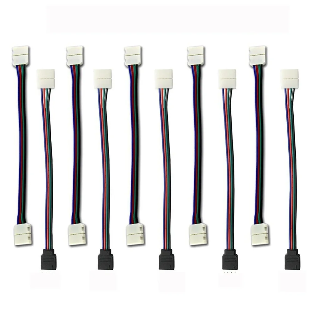RGB светодиодные полосы разъемы для освещения 10 мм 4Pin без пайки кабель печатной платы провода до 4 штырьковый гнездовой адаптер для SMD 3528 5050