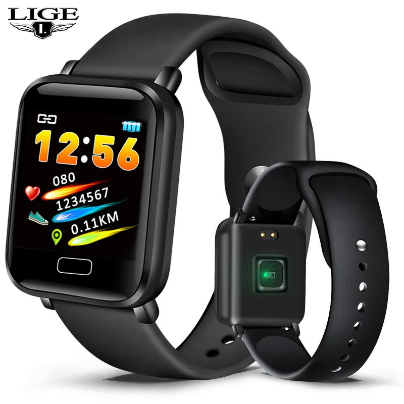 black LIGE Новые смарт-часы женские спортивные Шагомер, смарт-браслет монитор сердечного ритма фитнес-трекер СВЕТОДИОДНЫЙ цветной экран женские часы+ коробка - Цвет: black