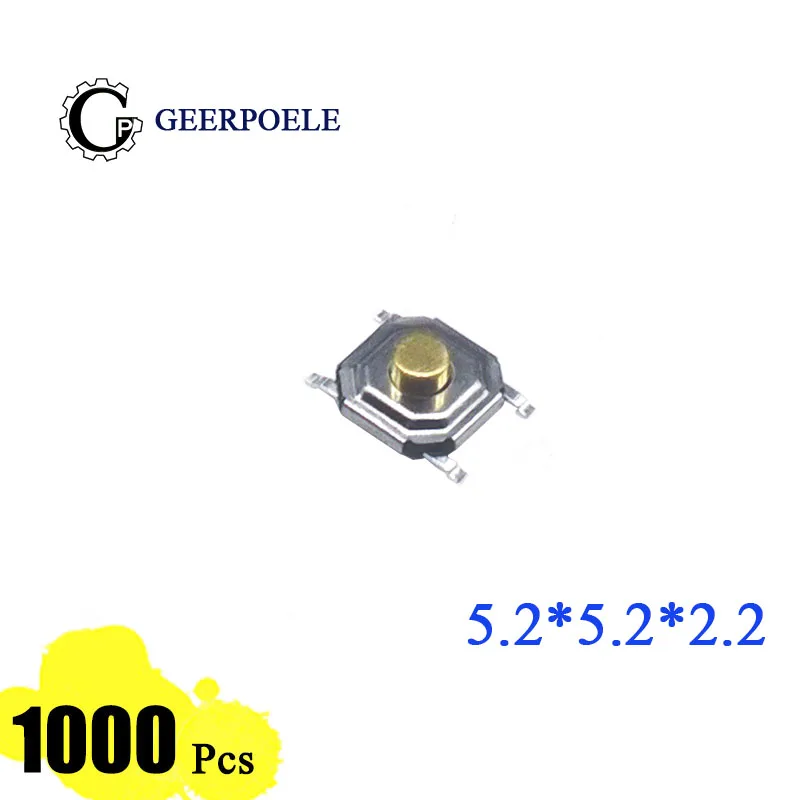 

1000 pieces/lot touch switch 5.2*5.2*2.2 mm 4 PIN Metal Tactile 12V Micro tact switch SMT Push Button Switch High-Quality