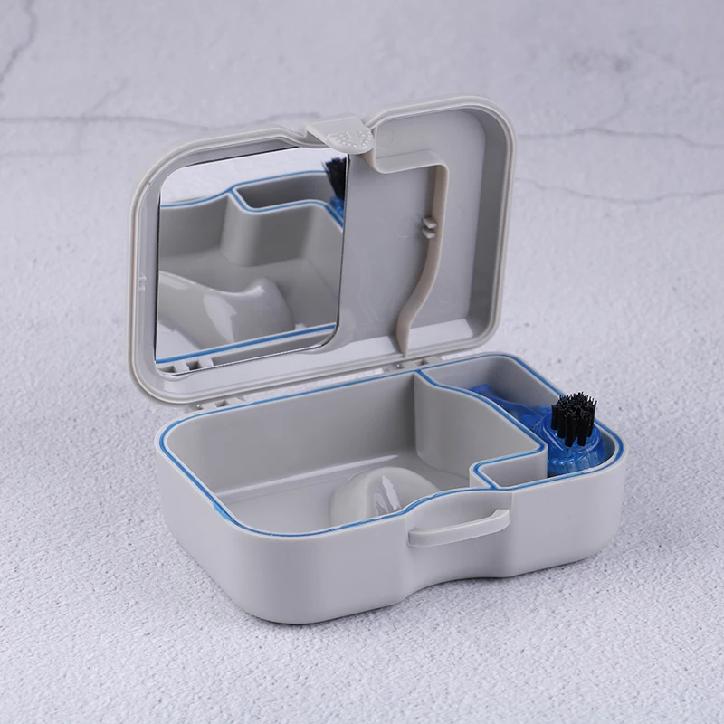 

JETTING Hot Sale 1pc Denture Box False Teeth Storage Box Case With Mirror and Clean Brush Denture Care