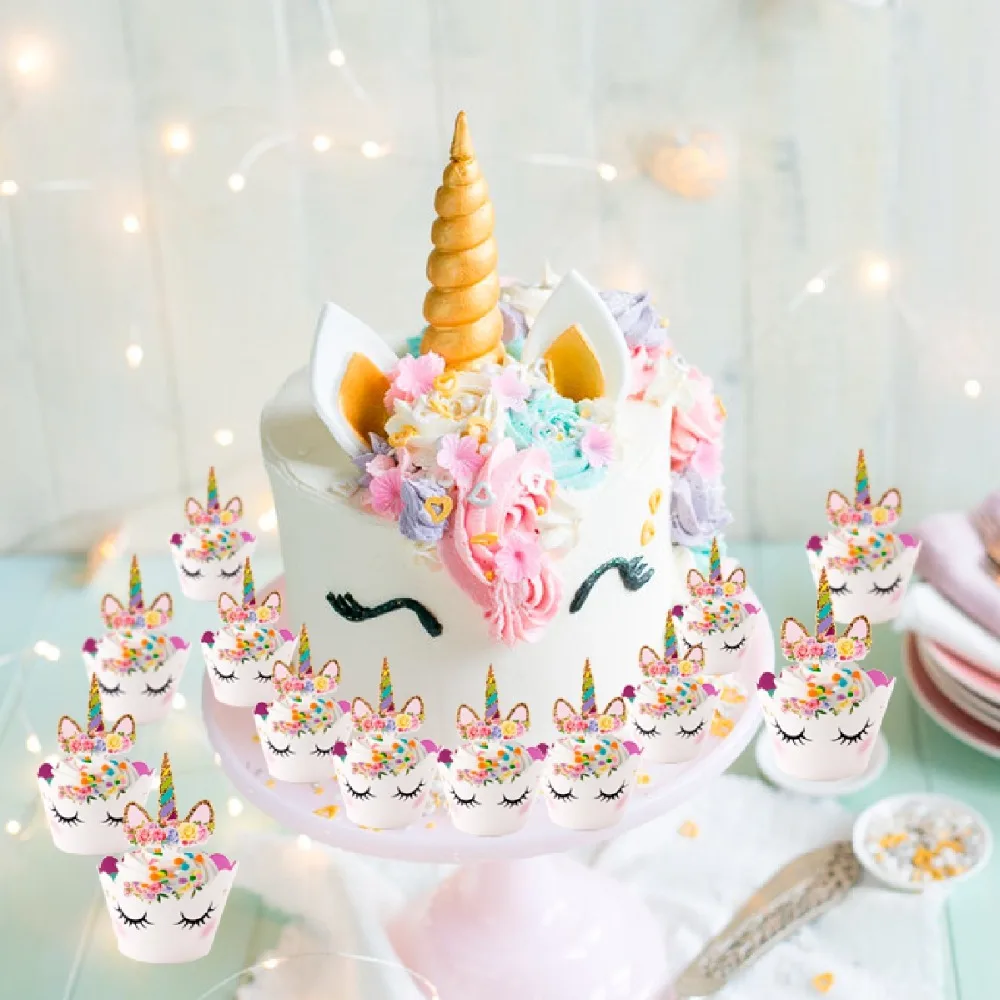 24 шт. радужные топперы для капкейков в виде единорога украшение торта на день