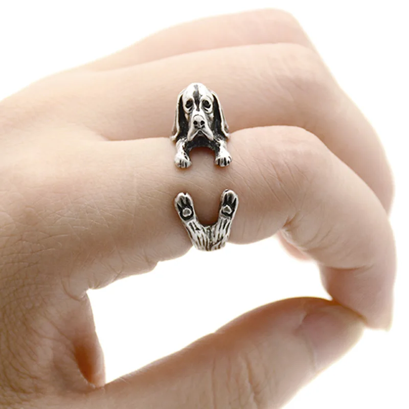 Новый Винтажный хиппи латунный сустав милый 3D Basset Hound Puppy кольцо Анель Boho