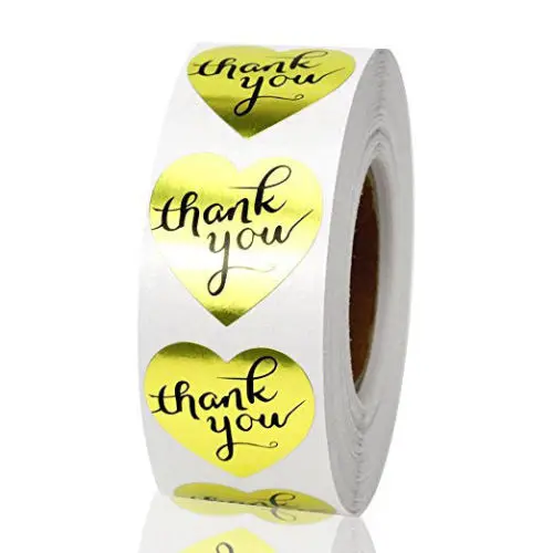 

500 Thank you Stickers Wedding Stickers Home Made Craft Hand Made Gold Heat Shaped Seals DIY Craft 1" Lables Handlettering