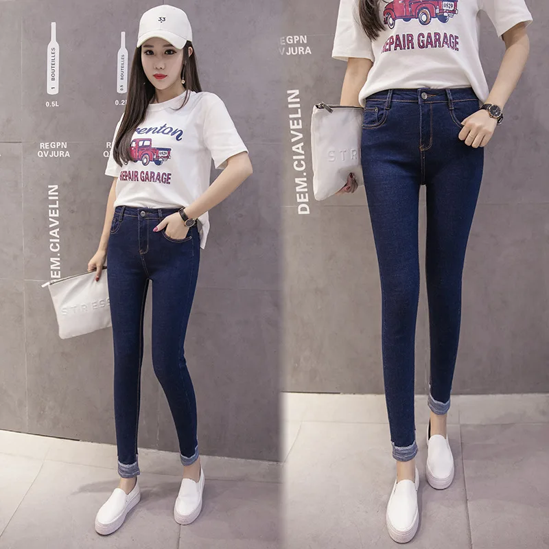 Женские повседневные джинсы с высокой талией узкие брюки до щиколотки большие
