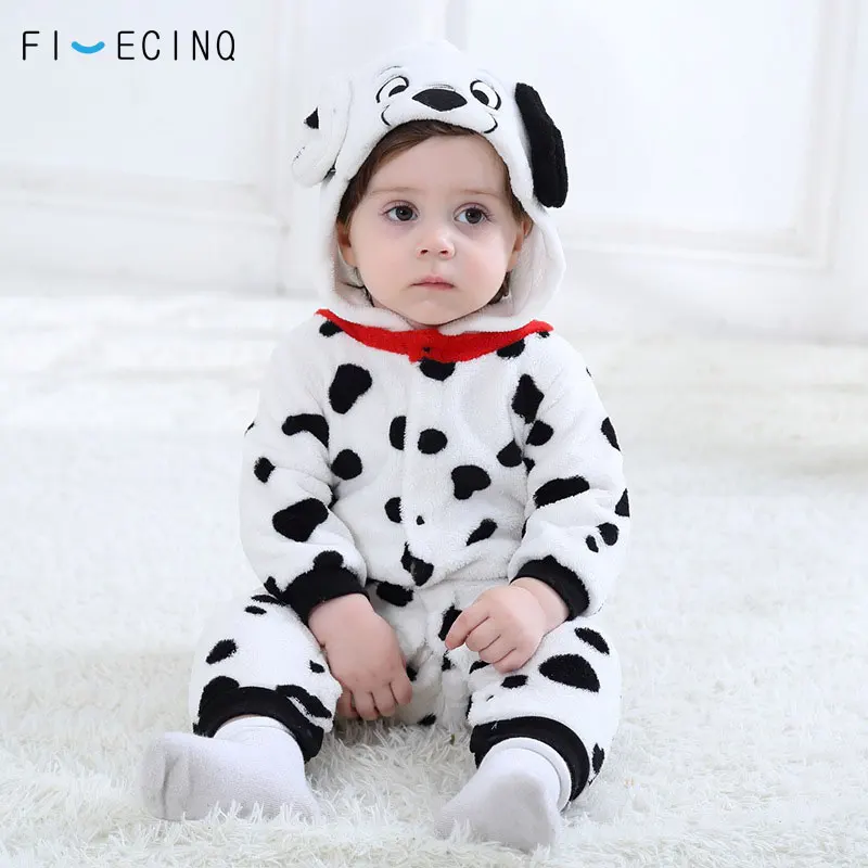 Baby Boys Girls Onesie Dalmatians Spotty Dog Cosplay Costume Flannel Warm Black White Cute Animal Kigurumis Kids Jumpsuit Pajama