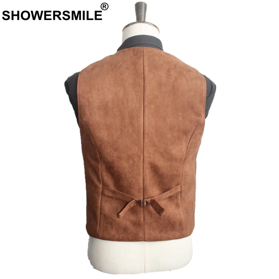 SHOWERSMILE, замшевый мужской жилет, коричневый, темно-синий, мужской костюм, жилет, Осень-зима, теплый жилет, винтажный бренд, мужская куртка без рукавов