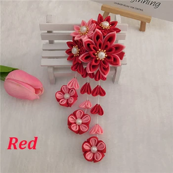 Red color(1 pc) Новые Пользовательские цвета DIY ручной работы японские кимоно аксессуары для волос свадебное украшение цветок парики женские фиолетовый/розовый/желтый - Цвет: Red color(1 pc)