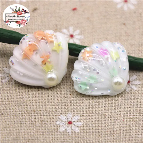 10 шт. полимер блестящий красочный Жемчуг seashell Flatback Кабошон DIY волос Лук Центр Скрапбукинг Ремесло 29x25 мм - Цвет: white 10pcs