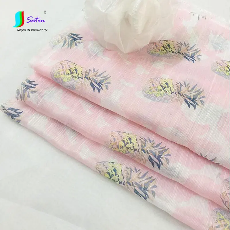 Baby Clothes DIY Home Decoration Sky Blue Pink Background Cute Cartoon Pineapple Pattern Printed Gauze Slub Tulle Fabric S0605L | Дом и сад