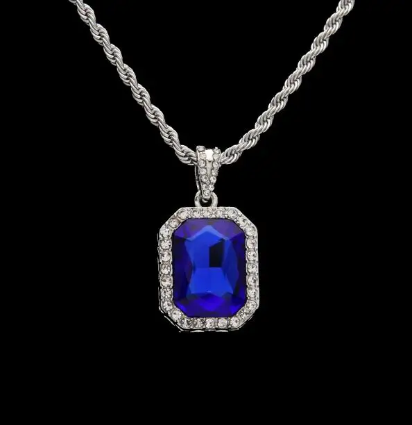 silver blue Хип-хоп золотой цвет со стразами квадратная подвеска Размер 1,8*2,3 см красный синий зеленый черный цвет с 3 мм* 24 Дюймов Веревка Цепь - Окраска металла: silver blue