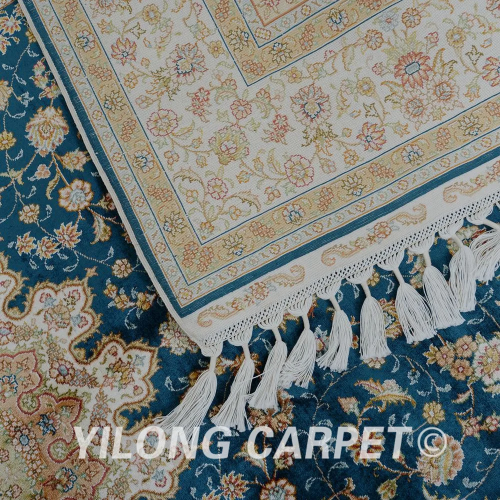 

Yilong 4.1'x6.5' Tabriz silk carpet dark blue vantage fine turkish silk rugs (1544)