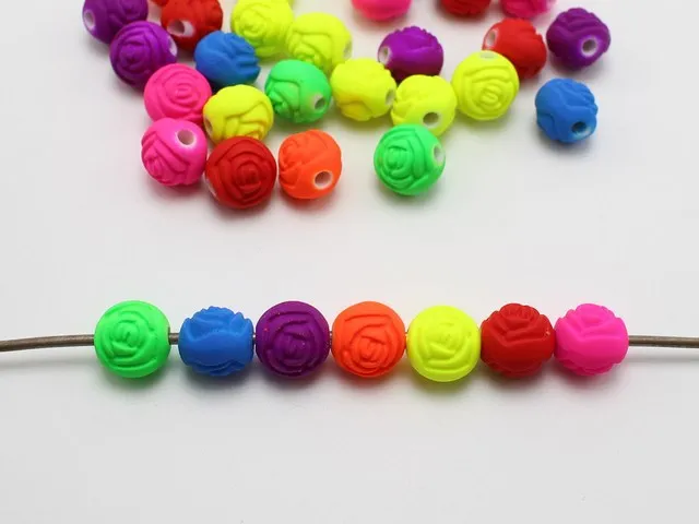 100 смешанных флуоресцентных неоновых бусин акриловые бутон розы 10 мм Резиновый