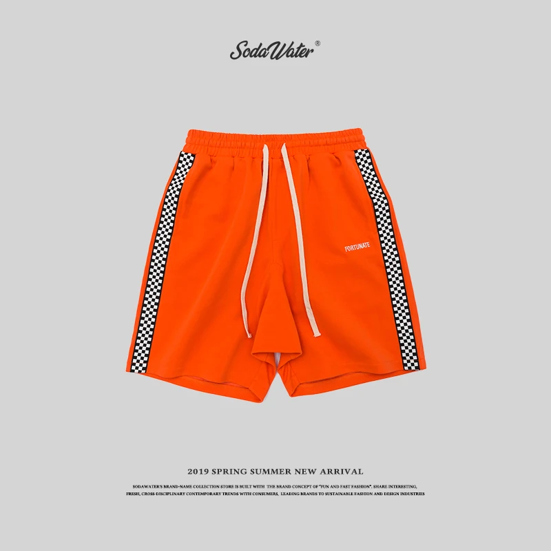 SODAWATER 2019 Hip hop men shorts side plaid elastic waist knee length mens casual loose streetwear short pants 8409S | Мужская одежда