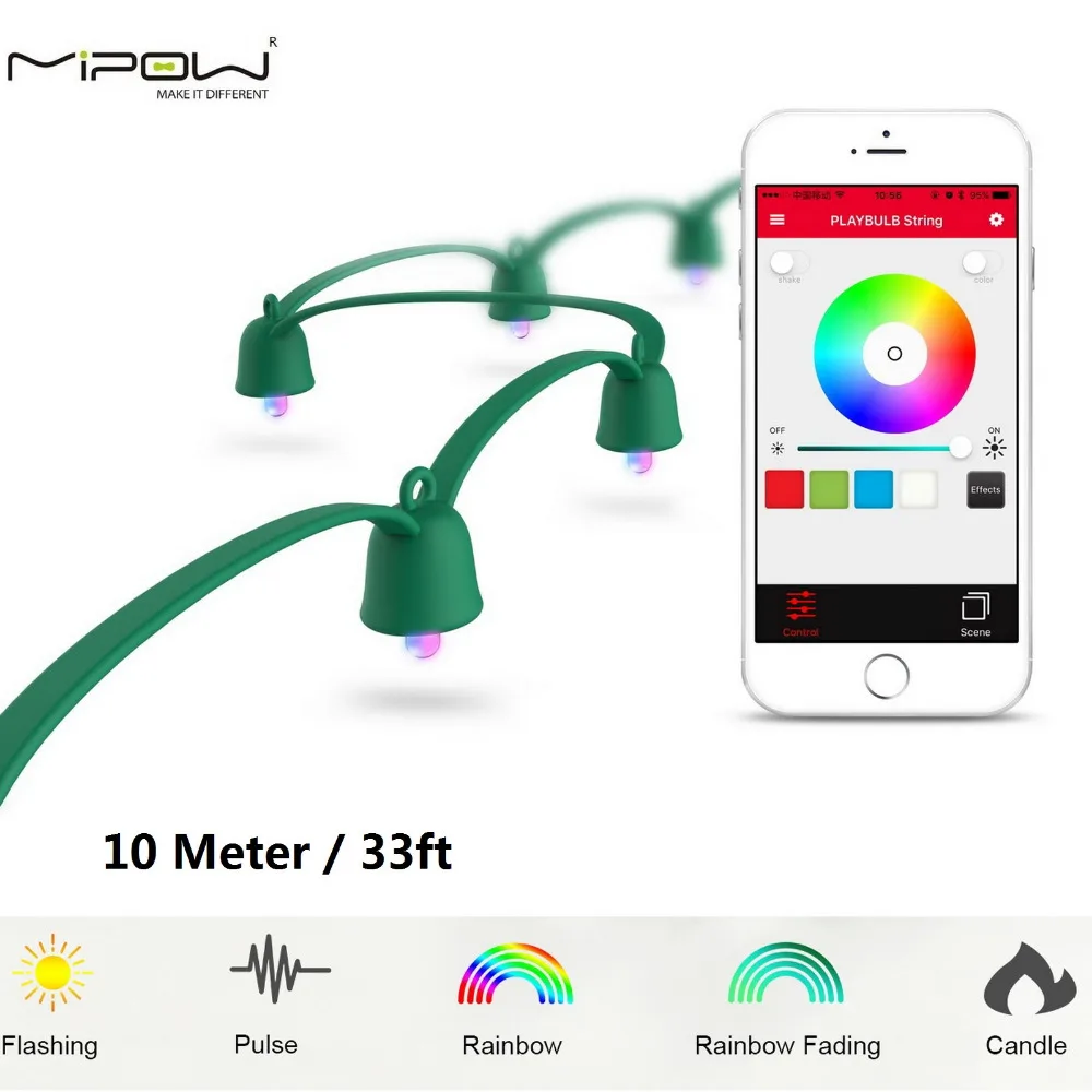 MIPOW PLAYBULB 10 м умный Рождественский светодиодный светильник, наружные рождественские украшения, вечерние светильник, красочный светильник, сказочный веревочный светильник