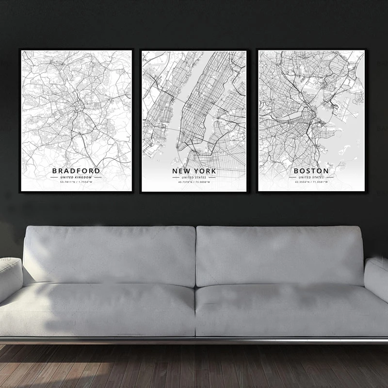 Постеры принты Карта путешествий с города США Бордо Франция живопись на холсте