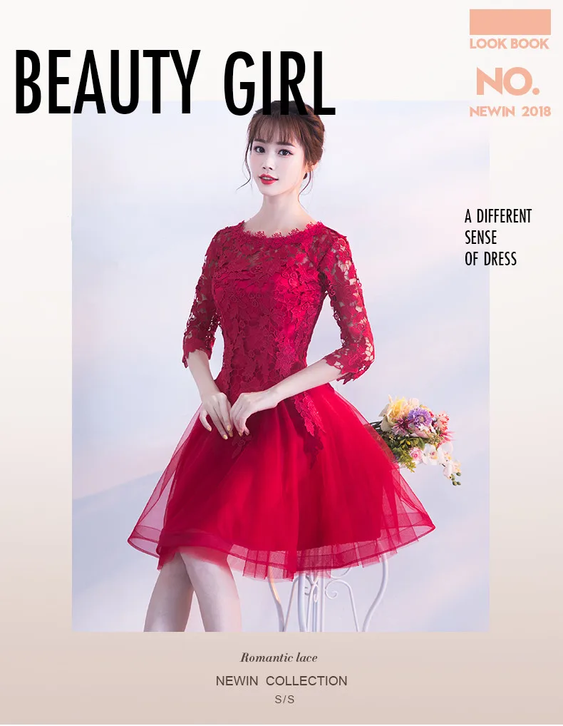 Robe de soiree/красное кружевное вечернее платье с круглым вырезом и короткими рукавами из тюля ТРАПЕЦИЕВИДНОЕ платье для выпускного вечера платья для дня рождения