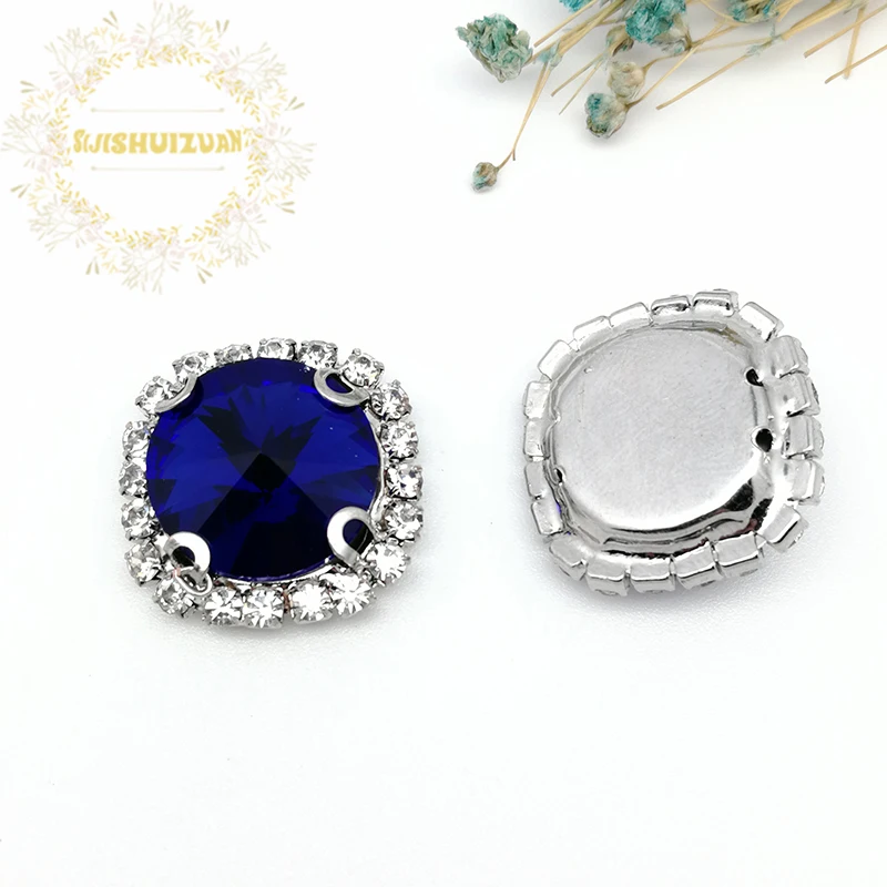 Sapphire blue ROUND Glass Crystal sew on rhinestones with buckle claw Diy wedding dress accessories Free shipping | Дом и сад